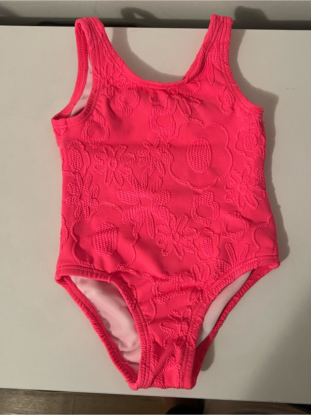 Cat & Jack Girls Neon Pink Textured Floral One-Piece Swimsuit